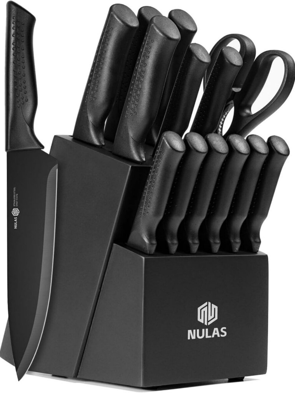 15-Piece Kitchen Knife Set with Block & Sharpener, Dishwasher Safe, Essential